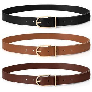 8139 3 Pack Womens Fashion Leather Belts For Jeans Dresses Pants Black